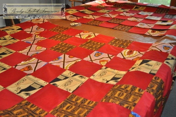 Quilt rows sewn together to form top